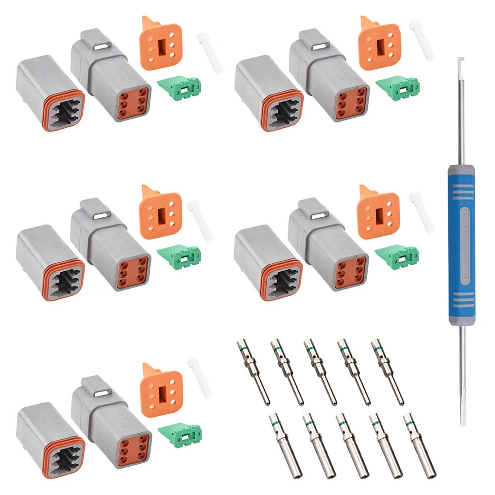 

JRreadyST6328-6 Deutsch DT Series Connector 5 Kit 6 Pin Way,14-20 AWG Waterproof Electrical Wire Connector Removal Tool DRK-RT1B