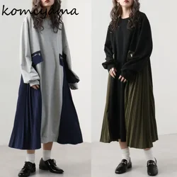 Contrast Color Pleated Vestidos Mujer Long Sleeve Women Dresses Round Neck Dress Japan Style Vestido 2024 Autumn New Robes