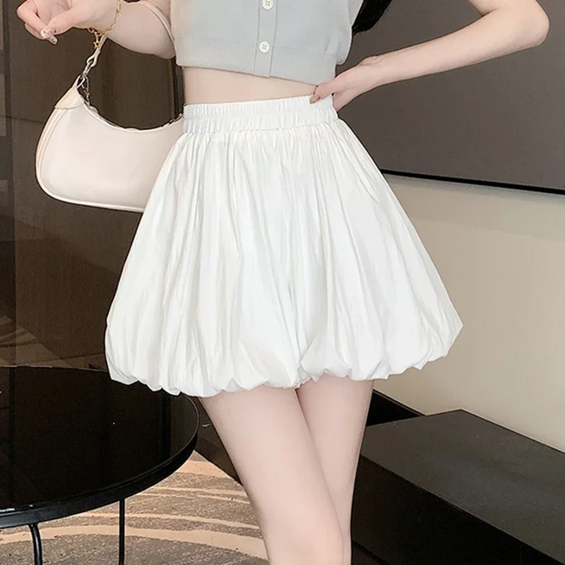 Casual Short Lantern Mini Skirt Women Korean Fashion Clothing High Waist Black Faldas Largas Ball Gown Y2k Kawaii Tennis Skirt