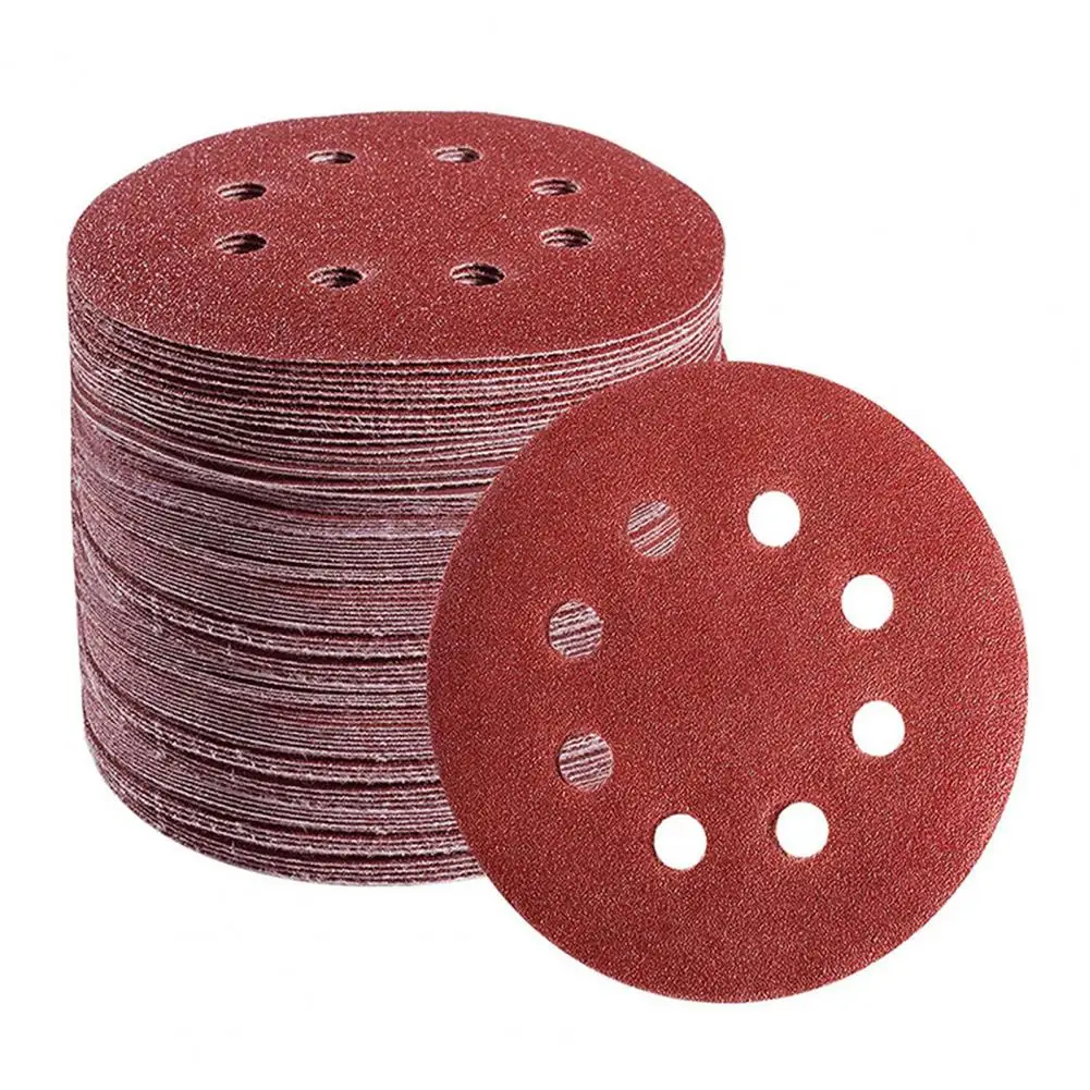 100Pcs/Set 5-Inch Sanding Discs 8 Holes Sandpaper 40/80/120/150/180/400/600 Grits Sander Sandpaper Replacement Kit