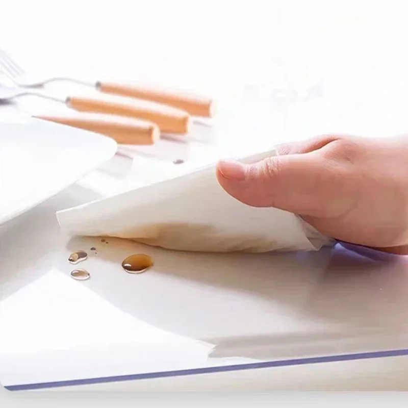 1 مللي متر لينة الزجاج الجدول حصيرة بولي كلوريد الفينيل مفرش المائدة الشفاف مقاوم للماء Oilproof مستطيلة غطاء الطاولة وسادة طاولة المطبخ حصيرة #3