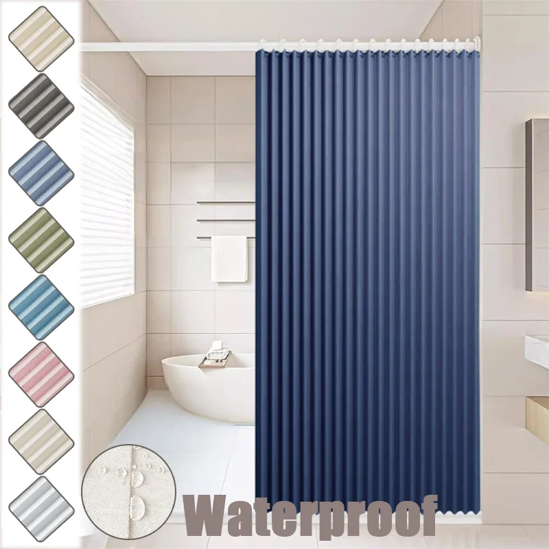 

Новая улучшенная однотонная водонепроницаемая складная занавеска для душа из льняной ткани с крючками и завязками, экономящая место, для ванной комнаты, защита и декор, 1 шт.
