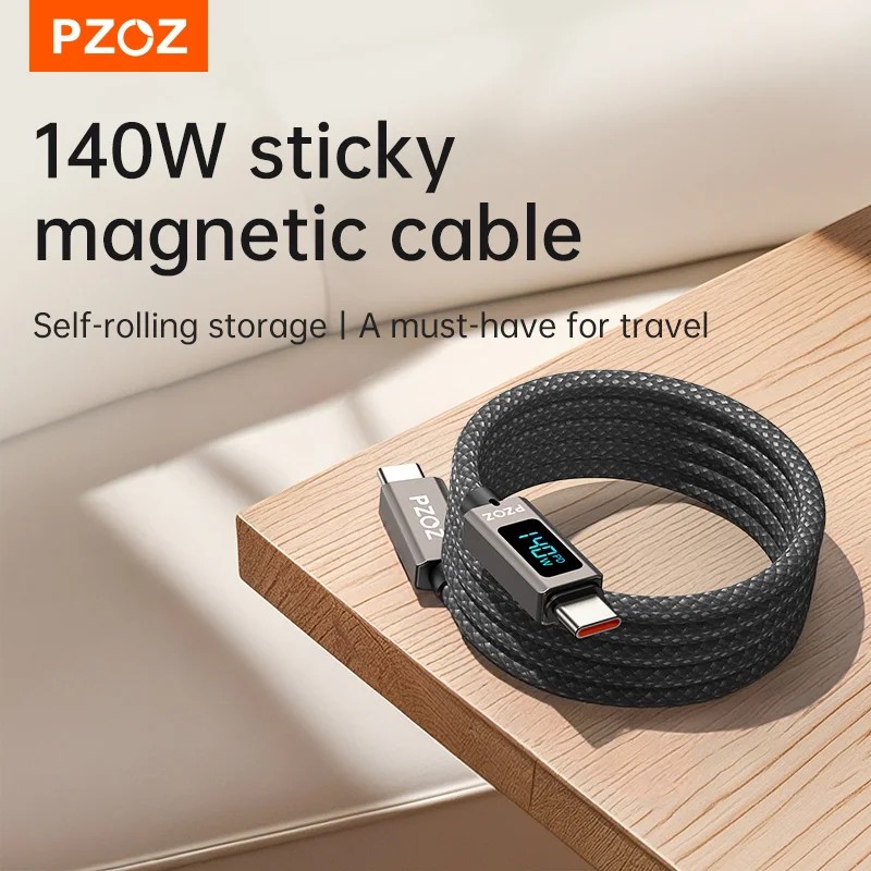 

PZOZ 140W PD USB C Magnetic Cable Digital Display Fast Charging For iPhone 16 15 14 Pro Max MacBook iPad USB Type C Cord Charger