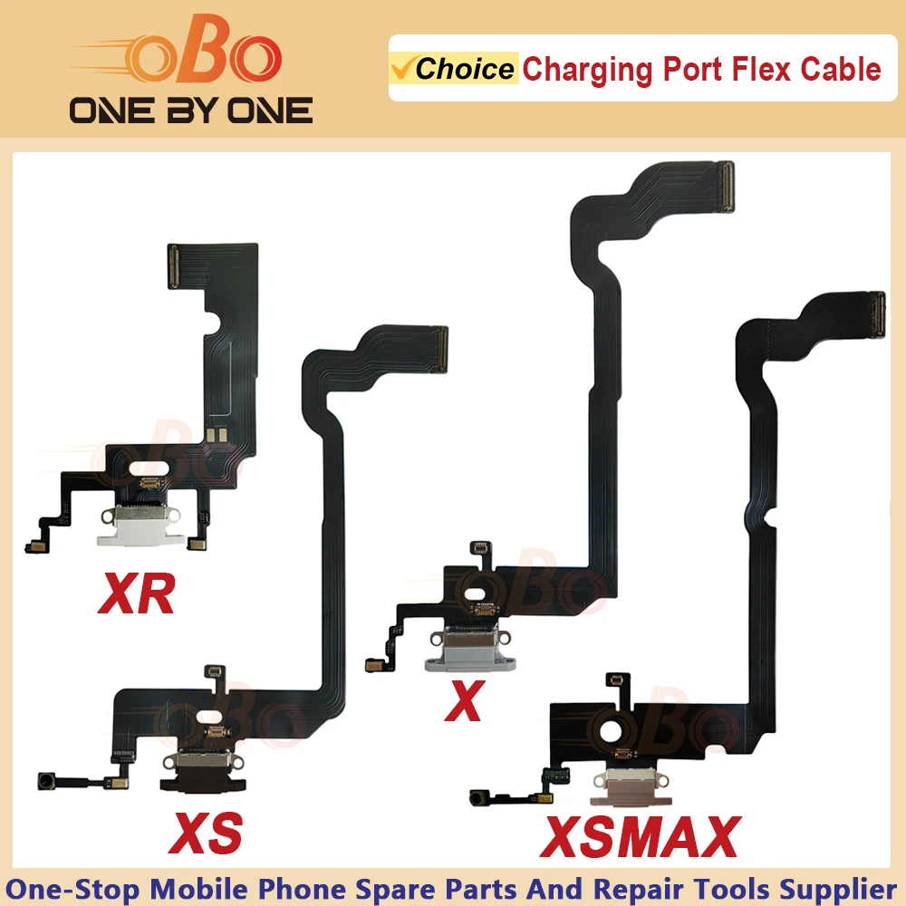 كابل مرن لمنفذ الشحن لهاتف iPhone X XS Max XR موصل شاحن USB باللون الأسود والأبيض والذهبي مع أجزاء إصلاح الميكروفون (قطعة واحدة)