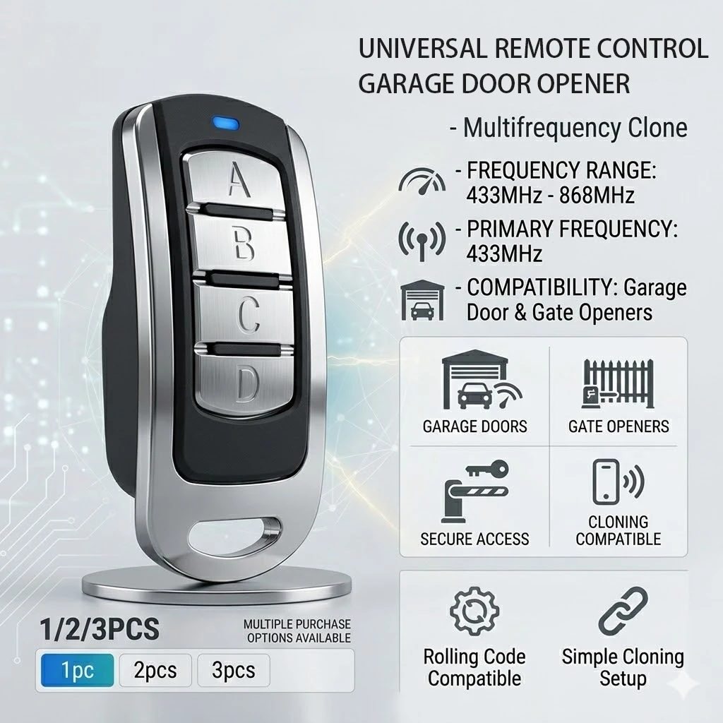 1/2/3PCS Multifrequency 280-868mhz Clone Garage Door Remote Control 433MH Transmitter Gate Keyfob 3V Automatic Door Opener