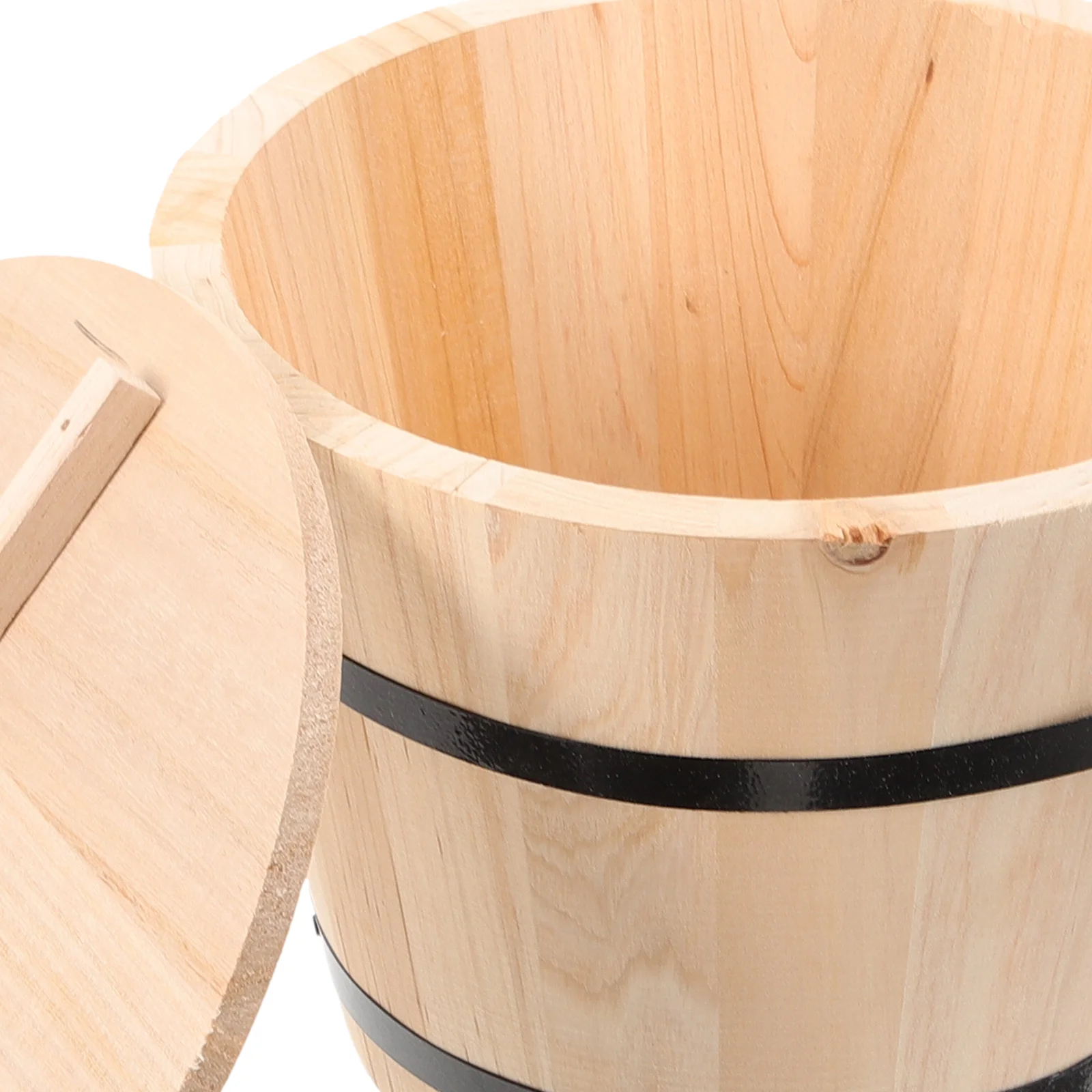 

Wooden Sushi Rice Container Large Round Edges Cooked Rice Bucket with Lid Kitchen Storage Multi Purpose Serving Bowl for Sushi