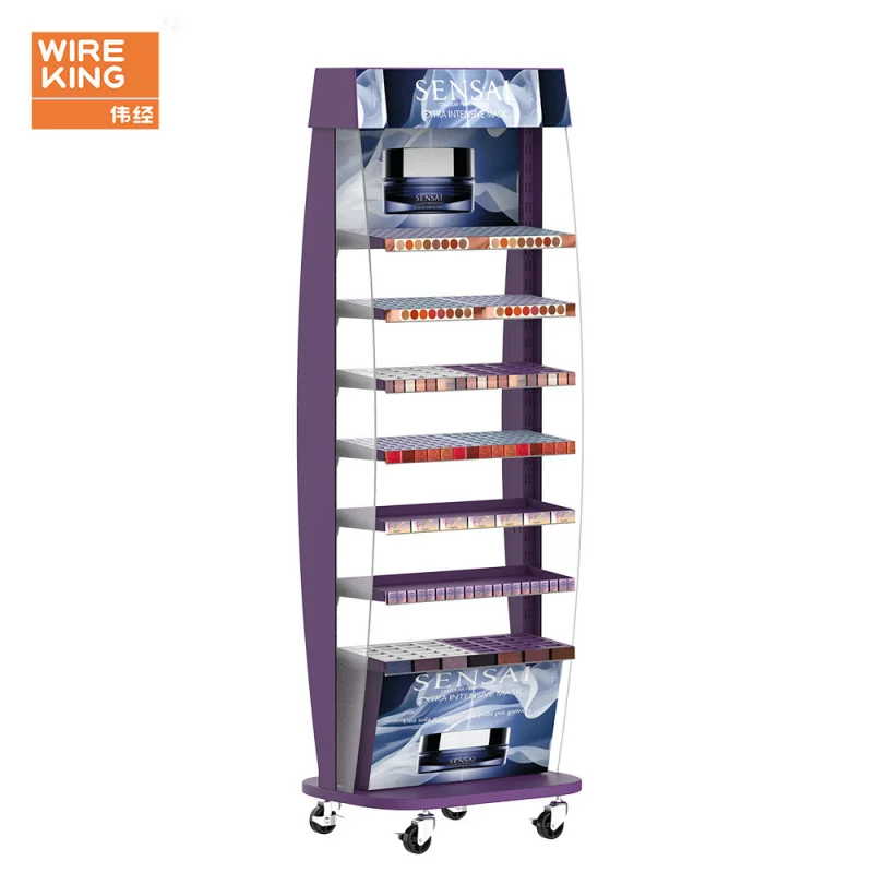 Custom Factory Custom Makeup Display Stand mit Rädern Rotierendes Display Rack Hautpflege Lippenstift Regal Beauty Store Display Stand