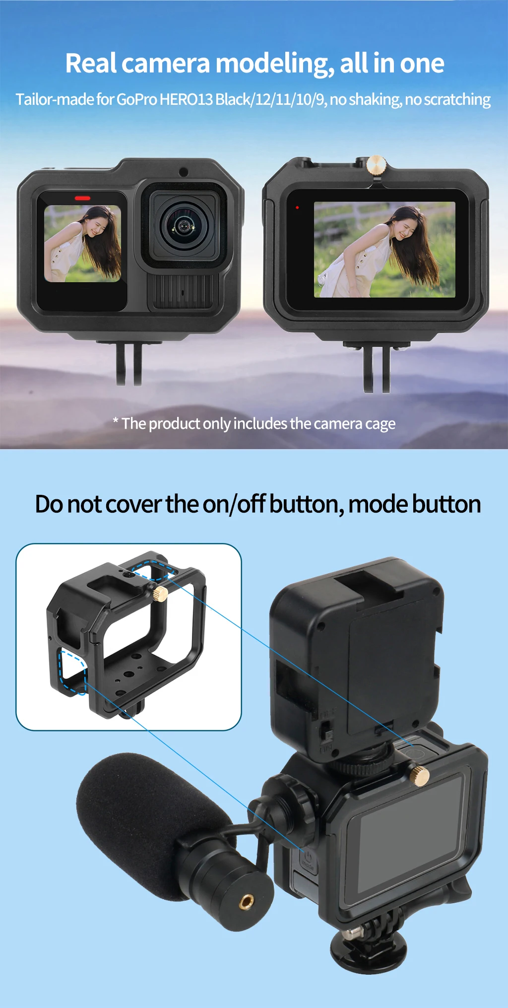 Aluminiumlegierungs-Kamerarahmenkäfig mit Cold-Shoe-Halterung, magnetischem, faltbarem Adapterhalter für GoPro Hero 13 11 10 Black Housing Rig – Detail 14
