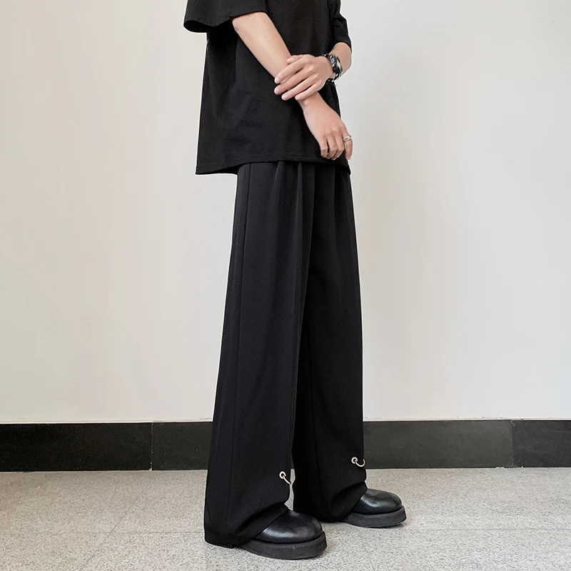 

Мужские летние тонкие быстросохнущие свободные прямые повседневные брюки из ледяного шелка, модные дышащие брюки-трубы