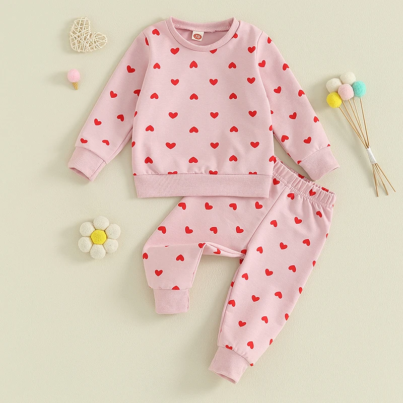 2023-11-07 Lioraitiin Baby Girl Clothes Valentine's Day Outfits Long Sleeve Ruffle Crewneck Sweatshirt Pants Infant Clothies Set