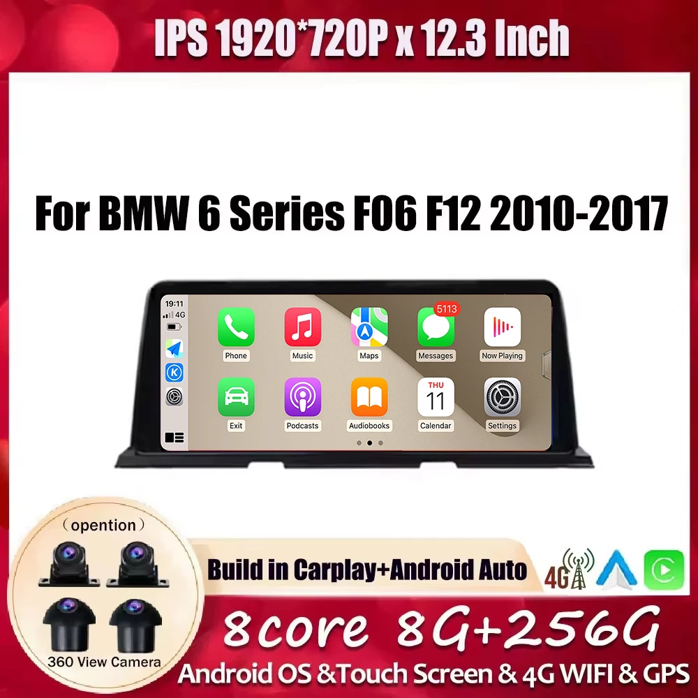 

1920*720P HD Touch Screen 12.3 inch Android Auto Car Radio For BMW 6 Series F06 F12 2010-2017 Multimedia Player DSP 4G WiFi