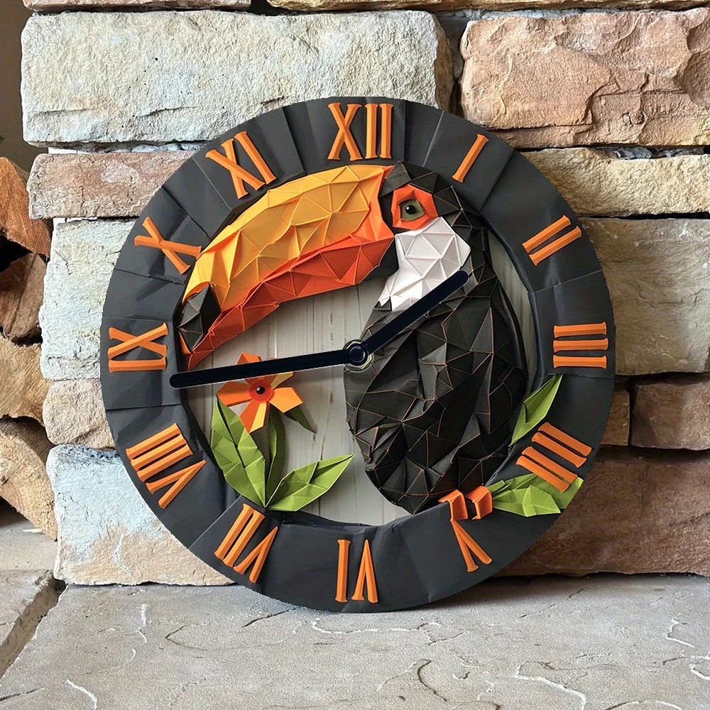 Elegant Toucan-Themed Silent Wall Clock - Aluminum, Ideal for Bedroom & Holiday Decor Wall Clock Modern Design