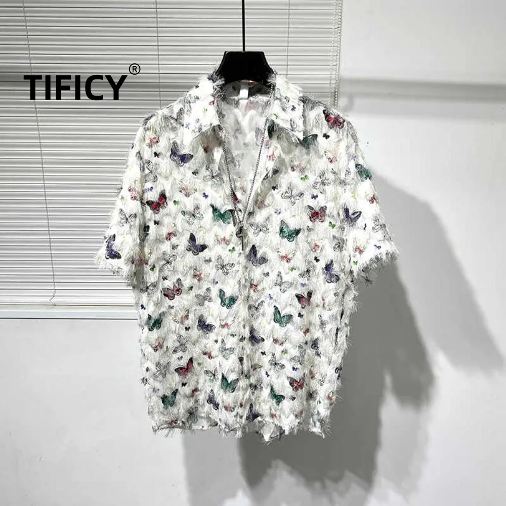 High Street Tassel Flower Shirt Women in Summer Fashionable Color Printed Loose Edge Casual Loose Shirt