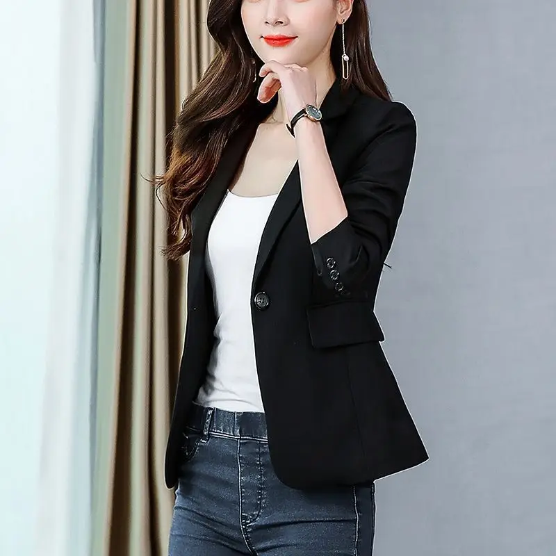 

Ele ort Suit Jaet for Women Bla Briti Sle Casual Vintage Waist-Cinching Korean High-End Faion Spring Autumn
