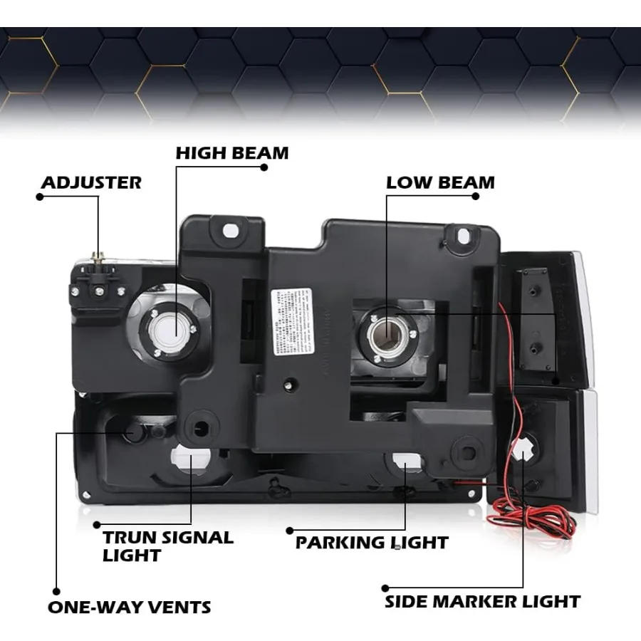Corner Headlight Bumper Lamp w/LED Strip Light,Compatible with 1994-1998 Chevy C10 C/K 1500 2500 3500 Fit 94-99 Chevy Tahoe Subu