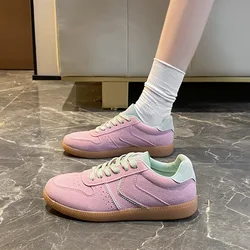 Women's Casual Sneakers New Fashion Faux Suede Patchwork Lace Up Running Shoes Woman Outdoor Sport Training Flats Plus Size 43