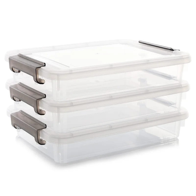 【Livraison-Rapide!】3 PCS Plastic Storage Bins With Latching Lids Portable Project Case Clear File Box Stackable Storage