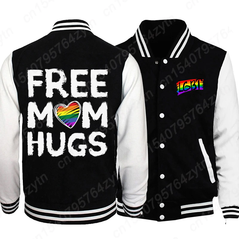 

New LGBT Free Mom Hugs Print Jacket Coat Fashion Casual Long Sleeve Sweatshirt Women Baseball Jacket