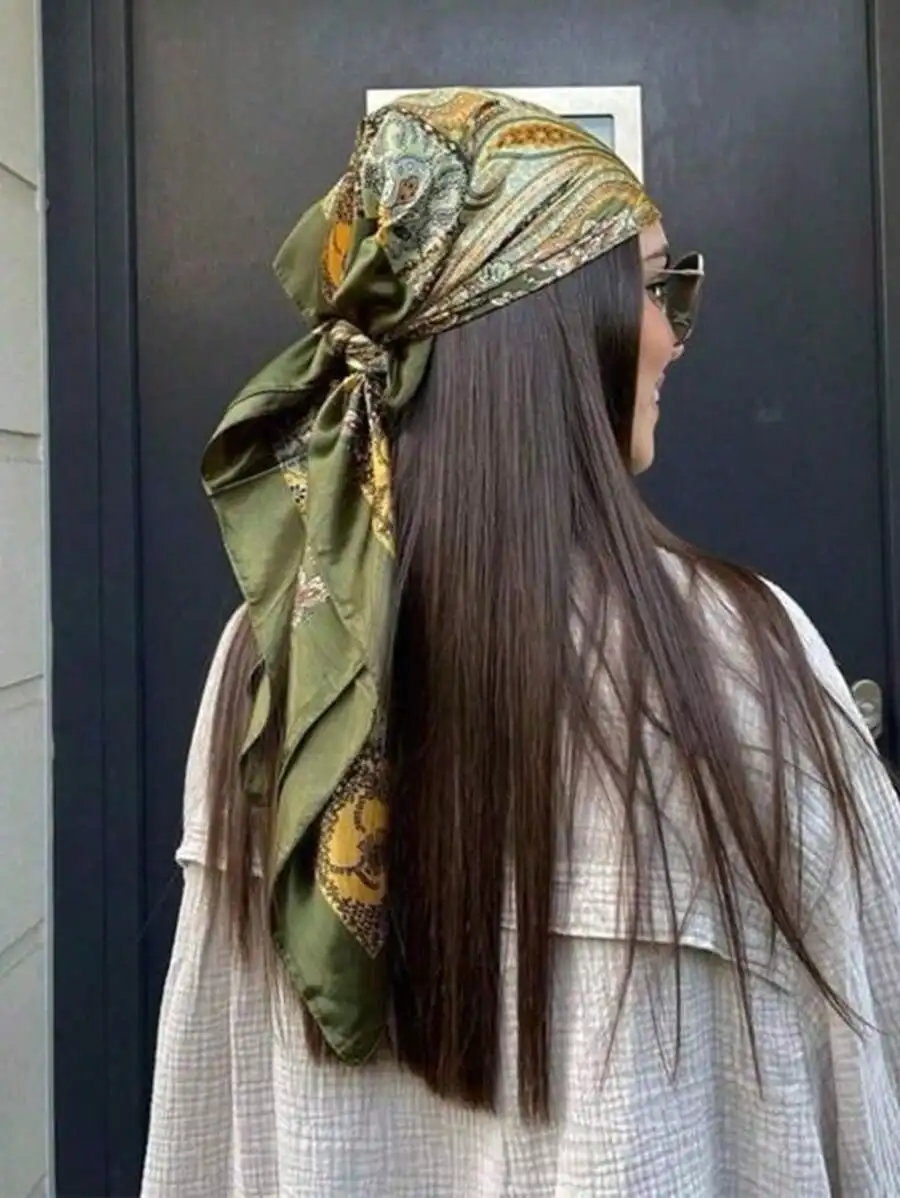 

35 inch (approximately 88.9 cm) large square satin headscarf -1 piece satin headscarf women's silk headscarf