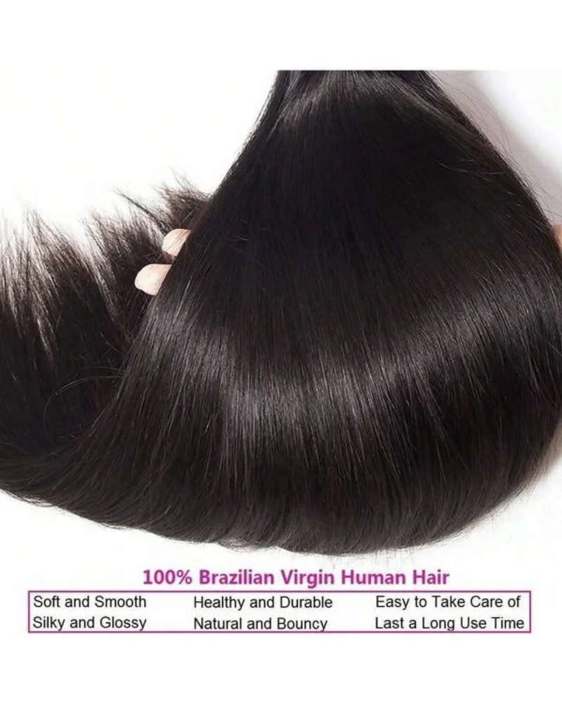 15A Brazylijskie Proste Włosy Naturalne w Pasemkach 26 28 30 32 Cale 100% Nieprzetworzone Dziewicze Proste Włosy do Przedłużania 4 Pasemka Włosów Naturalnych