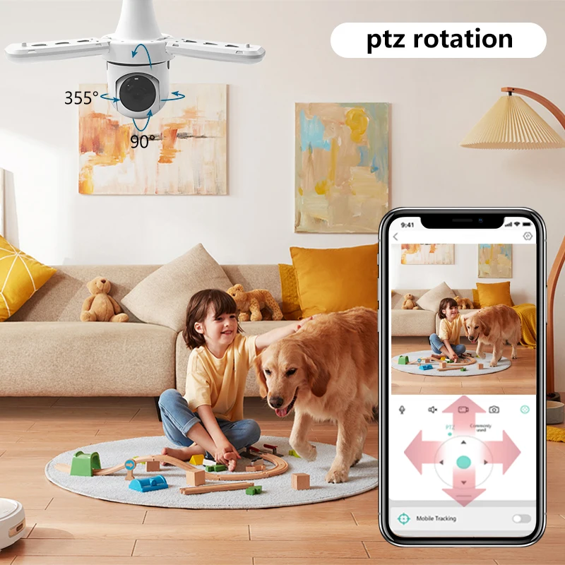Kamera WIFI Bohlam E27 5MP HD PTZ Audio Dua Arah Lampu Sorot Penglihatan Malam Video Keamanan Kamera Pengintai CCTV 10X Zoom Aplikasi ICSEE