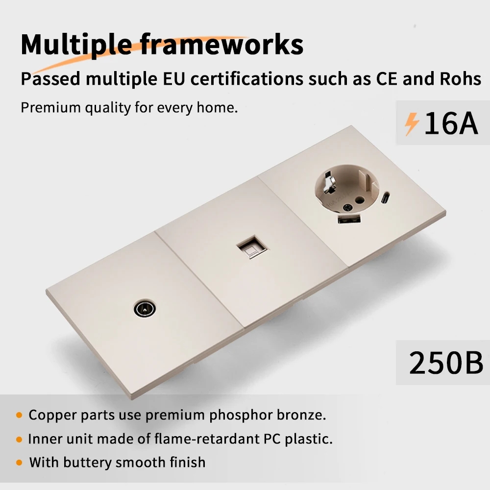 Skin Sensation USB A+C 1 Socket Computer 1 Socket TV Integrated Panel Embedded Power Sockets Skin Feel Paint DIY Combination