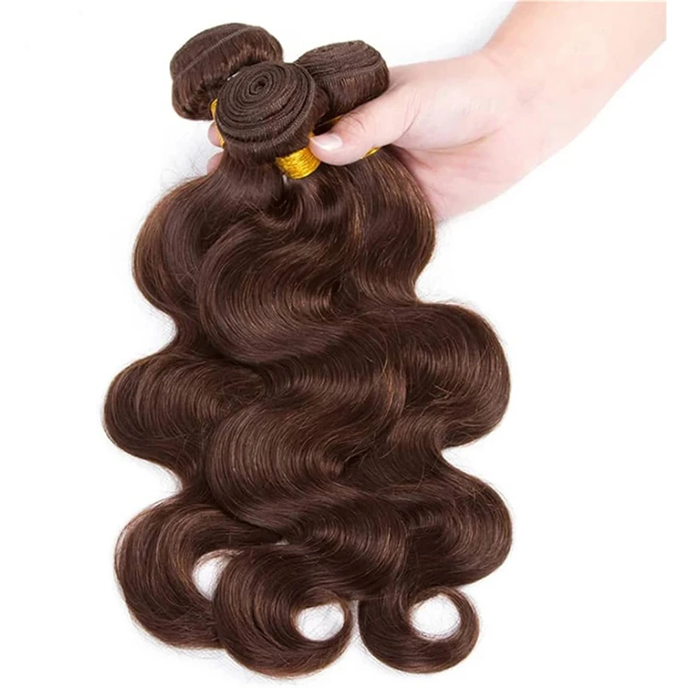 Brazilian Body Wave Weave Extensão do cabelo, marrom cru, 100% cabelo humano, Double Draw Bundle Deal para as Mulheres, 4 cores, 100%