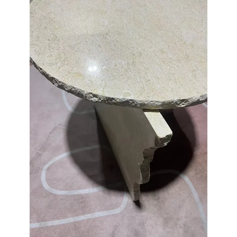 Luxury Wabi-Sabi Natural Marble Round Side Table, Designer Creative End Table for Villa, Hotel & Modern Living Room