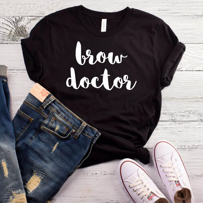 

Ladies Summer Causal Tee Shirt Clothes Women T Brow Doctor Letters Print Tshirt Short Sleeve O Neck Loose T-shirt