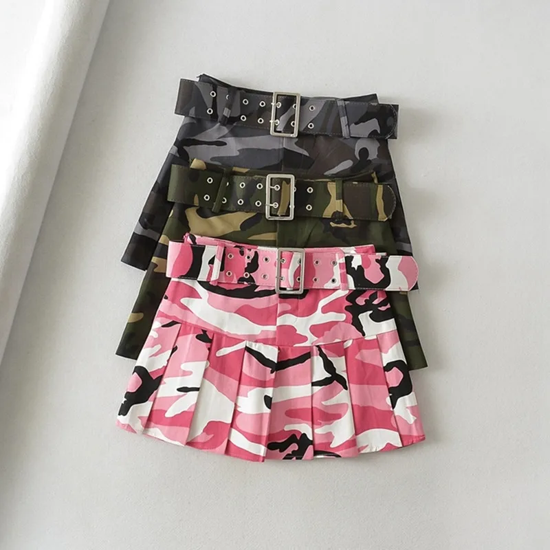 

Trend Retro Camouflage Mini Skirt Women Leisure Loose Sexy High Waist Pleated A-line Skirts Female