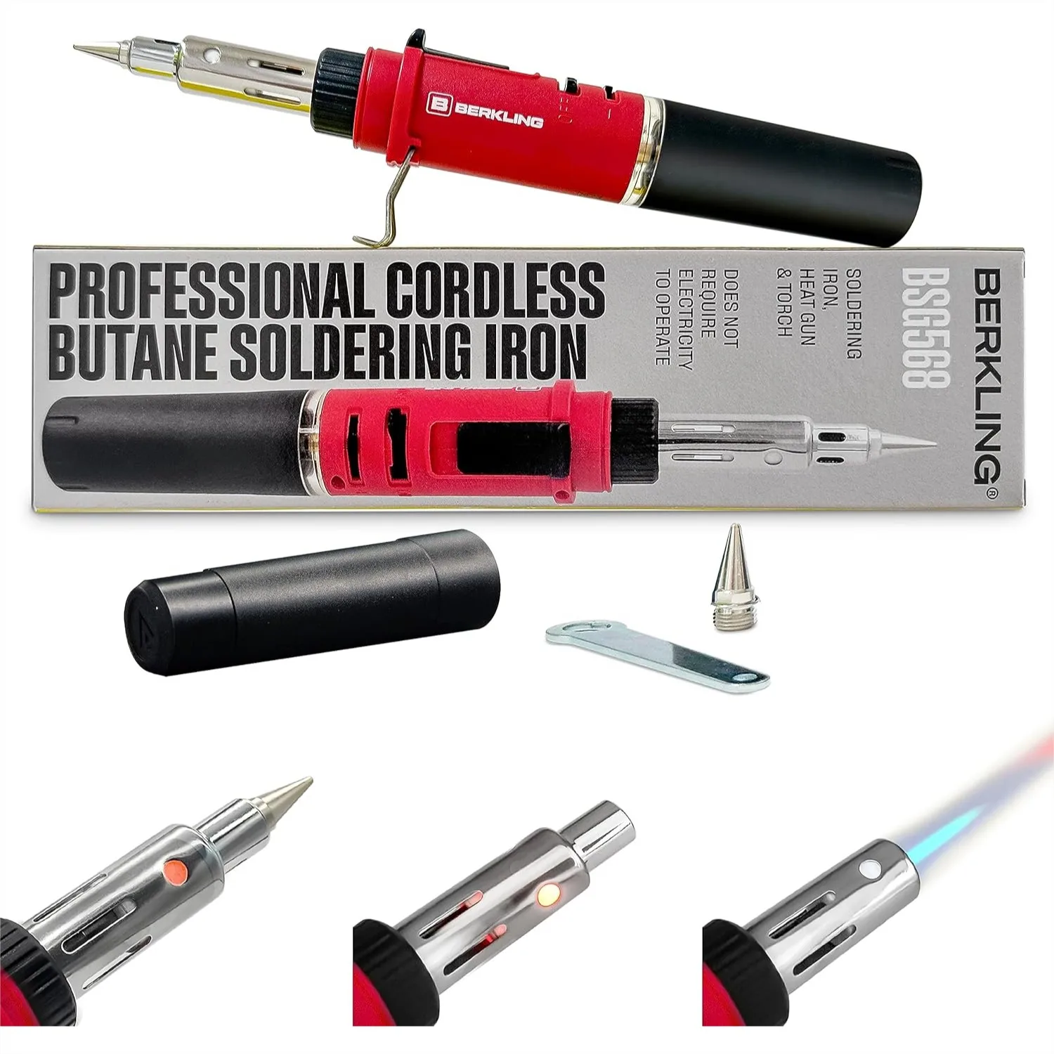 

Cordless Butane Soldering Iron, 3-in-1 Heat Gun & Micro Torch, Self-Igniting, Adjustable Flame, Up to 90-Min Runtime