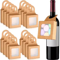 20PCS Kraft Paper Red Wine Gift Box Window Hanging Box Candy Biscuit Packaging Box White Card Folding Paper Packaging Candy Gift