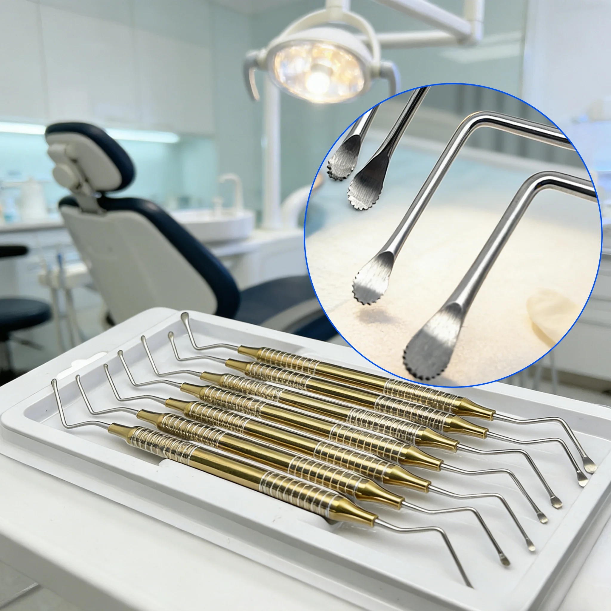 

7Pcs Dental Gracey Jagged Curette Periodontal Bone Curettes Perio Dental Tooth Cleaning Scaler Dental Tool