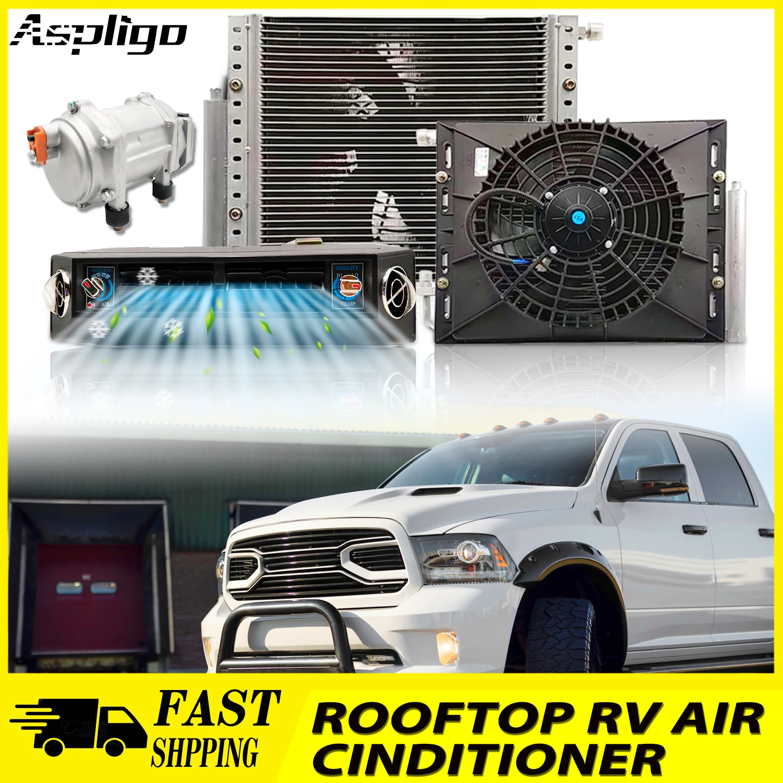 Aspligo 12V Electric Air Conditioner 24V Cooling Parking Car Air Conditioning Fan Kit For Automotive Truck Camper Van Bus Boat