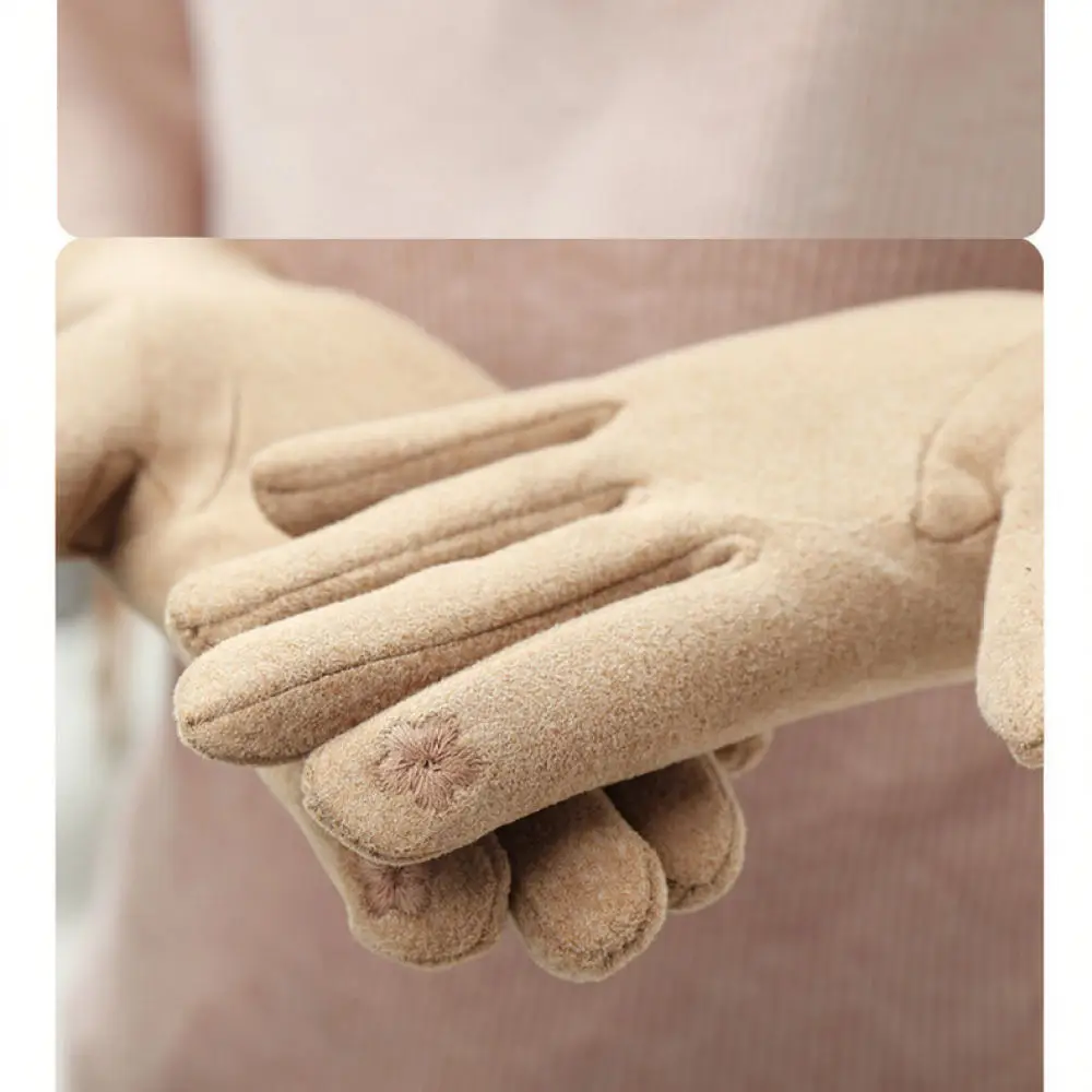 Women Winter Fleece Thermal Gloves Touch Sensitive Mittens Elegant Bowknot Decoration Warm Thick Outdoor Cold Proof