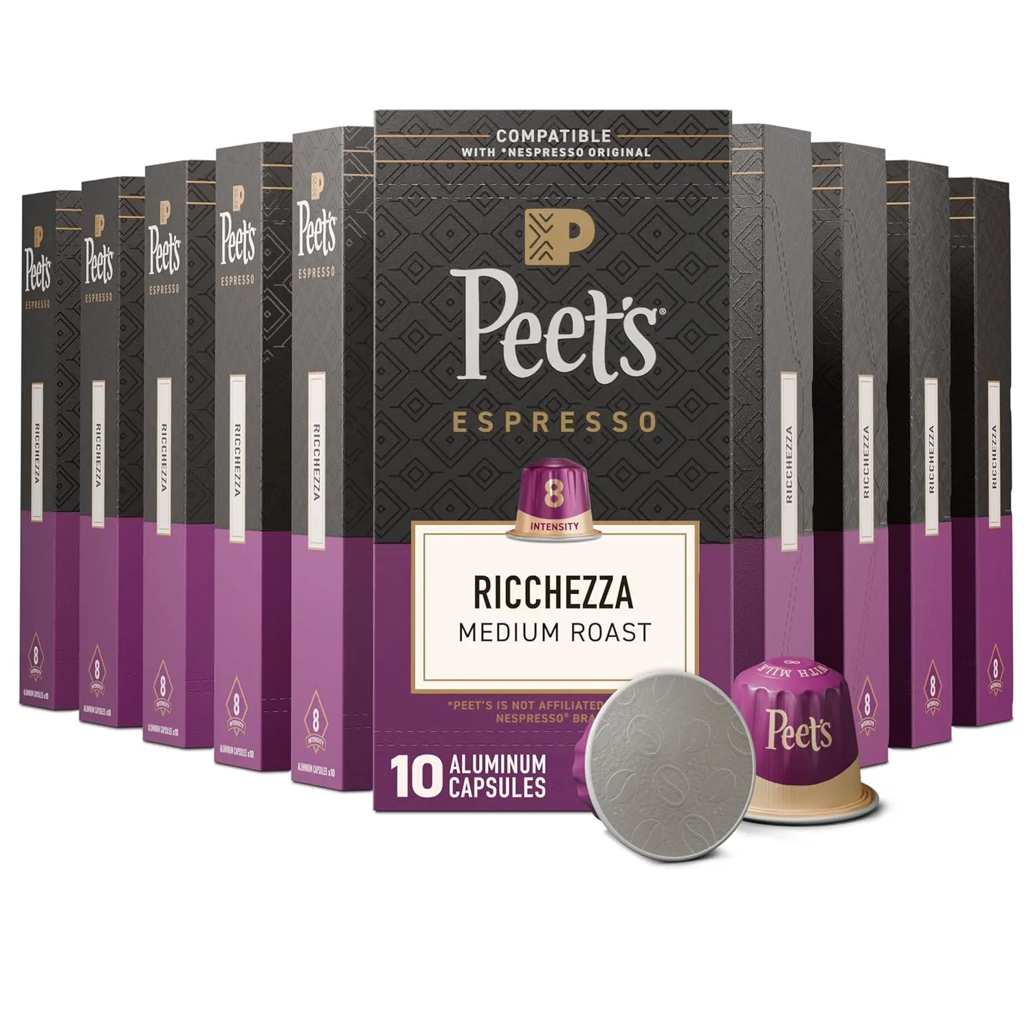 

Medium Roast Espresso Capsules, 100 Count, Compatible with Nespresso Original Machines, Intensity 8, 100% Arabica Coffee