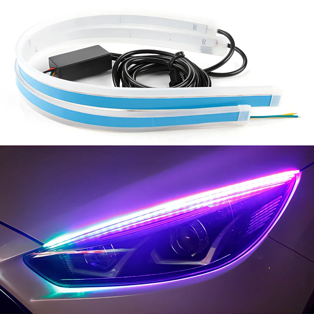 2Pcs Daytime Running Light LED 30/45/60mm Flexible Strip Auto Headlights Turn Signal Decorative Lamp APP Control 12V Multicolor