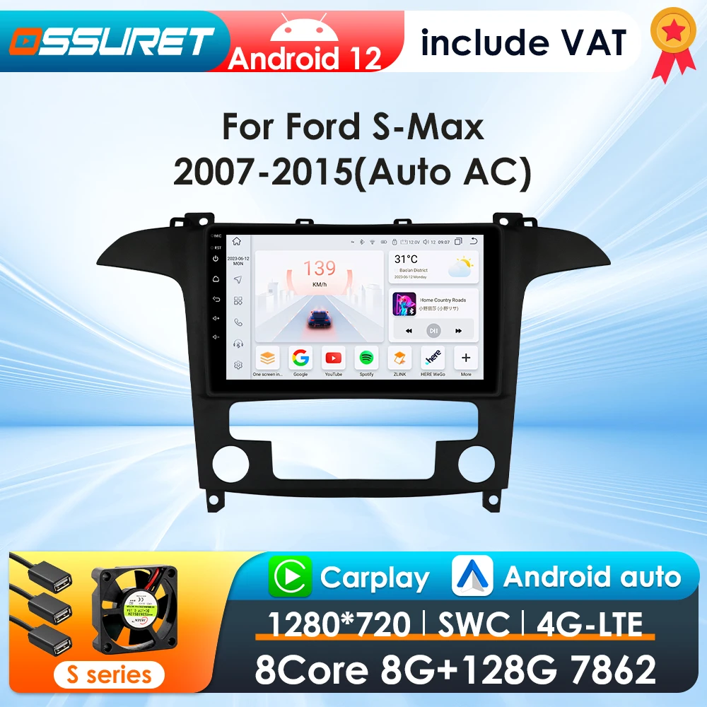 OSSURET 2din CarPlay Android Auto Multimedia Video Player Für Ford S Max S-MAX 2007-2015