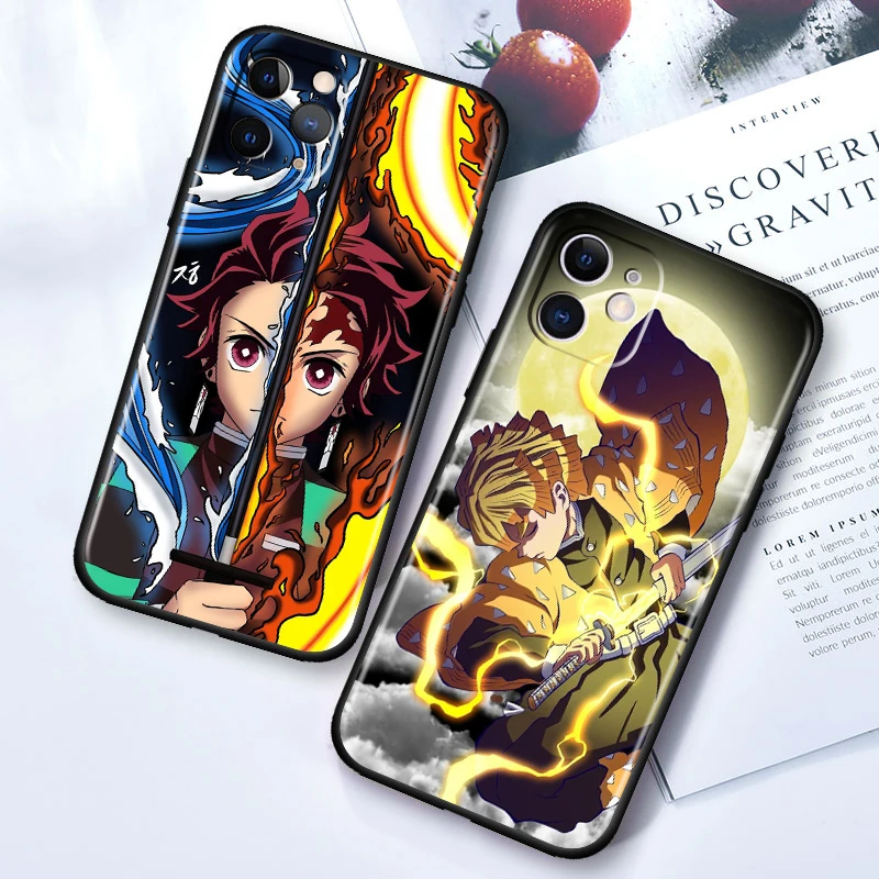 Anime Demon Slayer per Apple iPhone 15 14 13 12 Mini 11 XS XR X 8 7 Pro Max Plus custodia morbida in Silicone nero per telefono