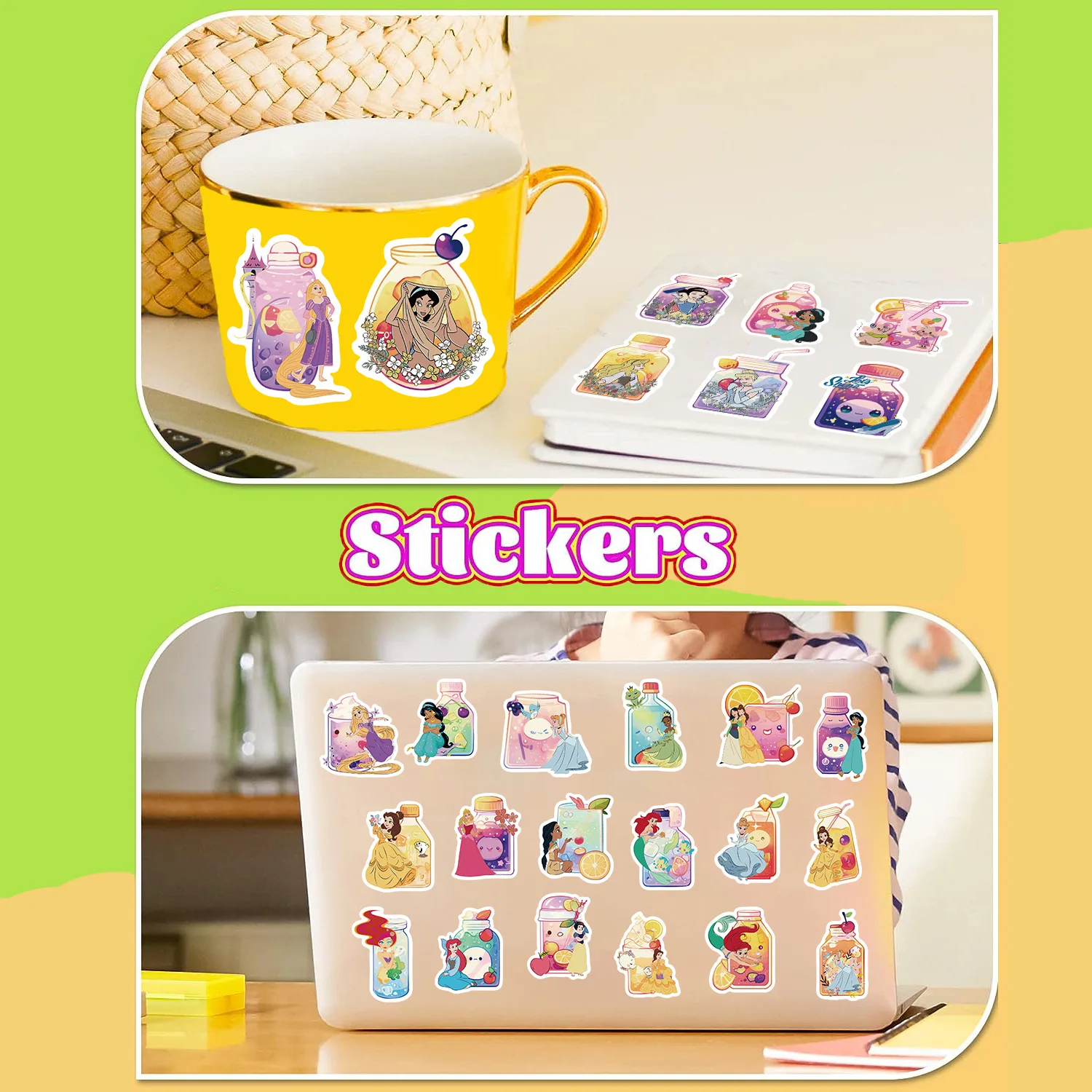 50 قطعة ديزني سنو وايت ارييل حسناء ملصقات الأميرة الكرتون الشارات مقاوم للماء الكتابة على الجدران محمول مذكرات لطيف ملصق حزم الهدايا #4