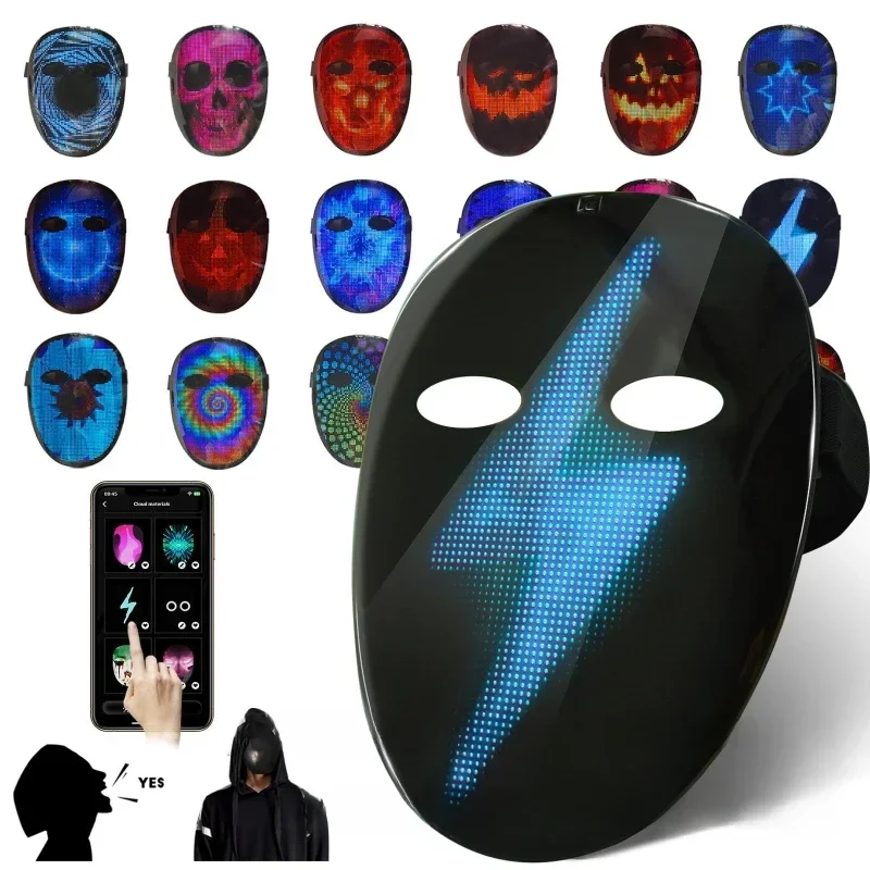 

Halloween luminous mask LED mask can transmit video gesture face APP editing holiday party automatic speech recognition