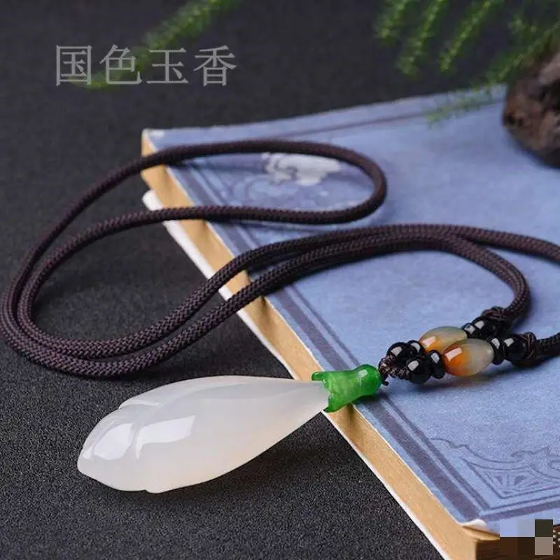 Natural White Jade Flower Necklace Women Healing Gemstone Fine Jewelry Chinese Nephrite Hetian Jade Orchid Pendant Necklaces