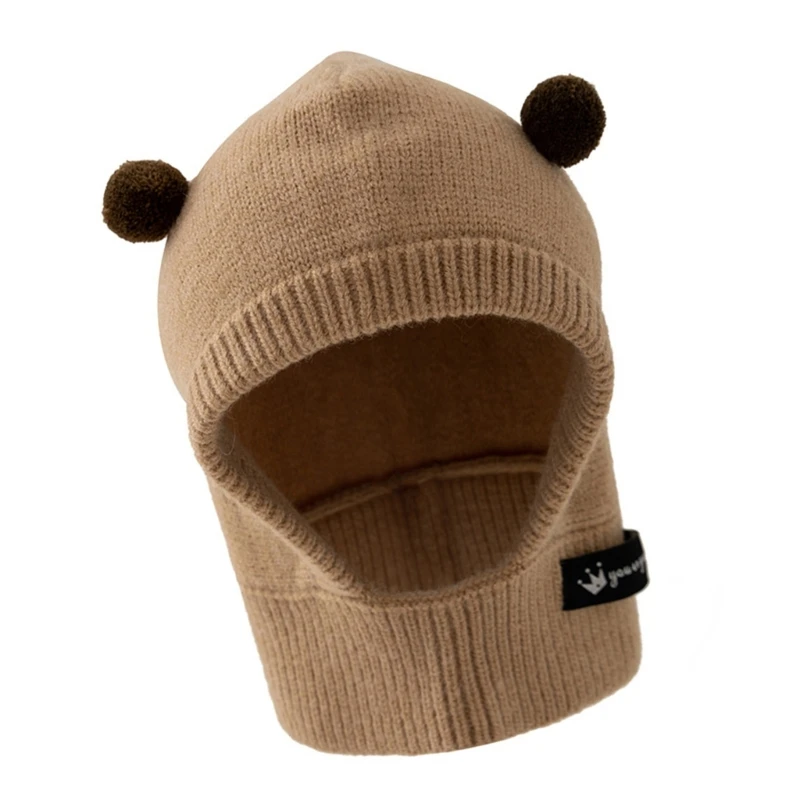 Gorro punto con pompón, cálido, resistente viento, calentador cuello para niños, gorro pieza