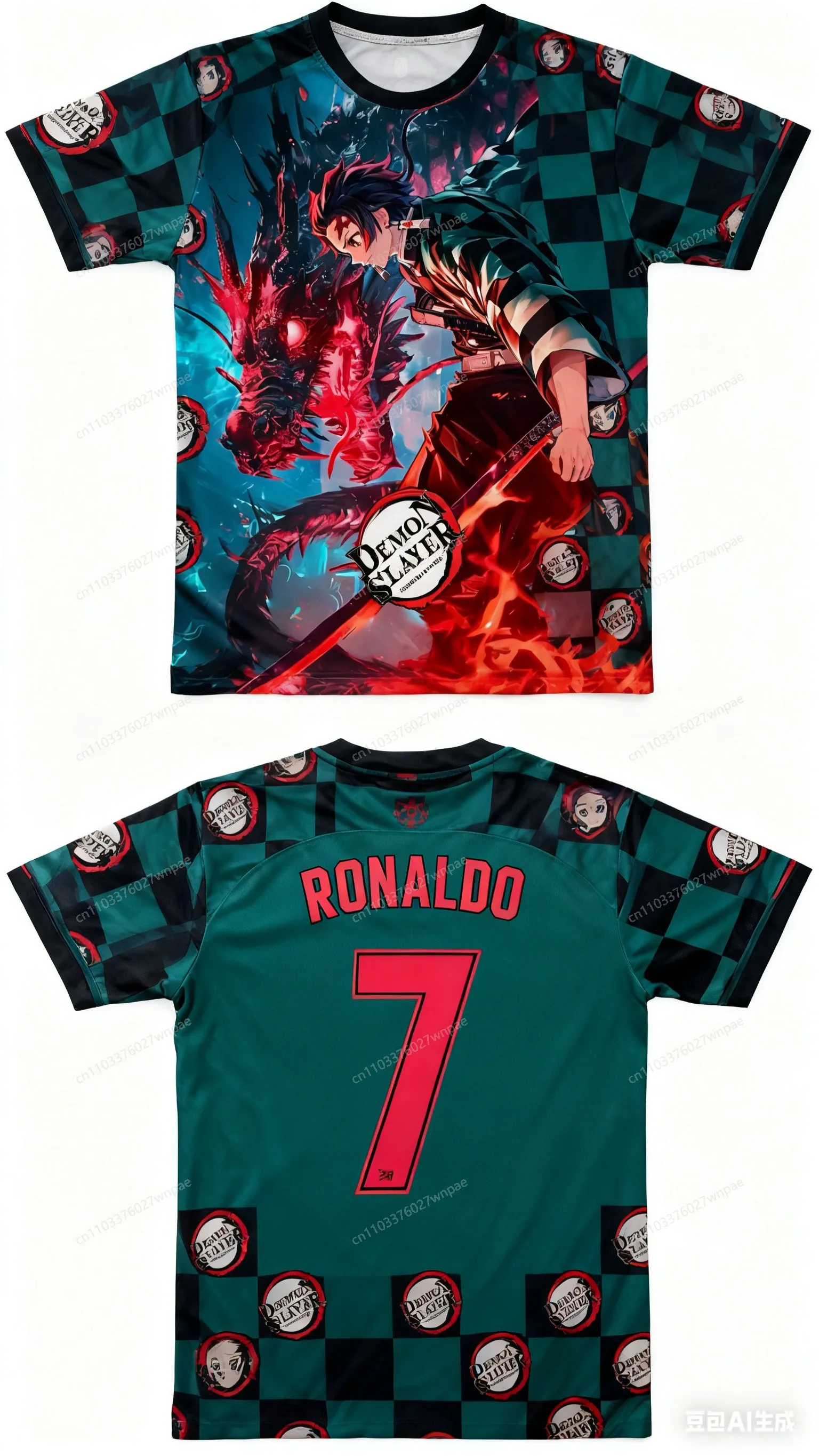 AI-CREative Demon Slayer Ronaldo # 7 تي شيرت جيرسي مطبوع ثلاثي الأبعاد: أنيق ومريح رياضي كاجوال كلاسيكي، أسطوري سريع، للجنسين البالغين والأطفال