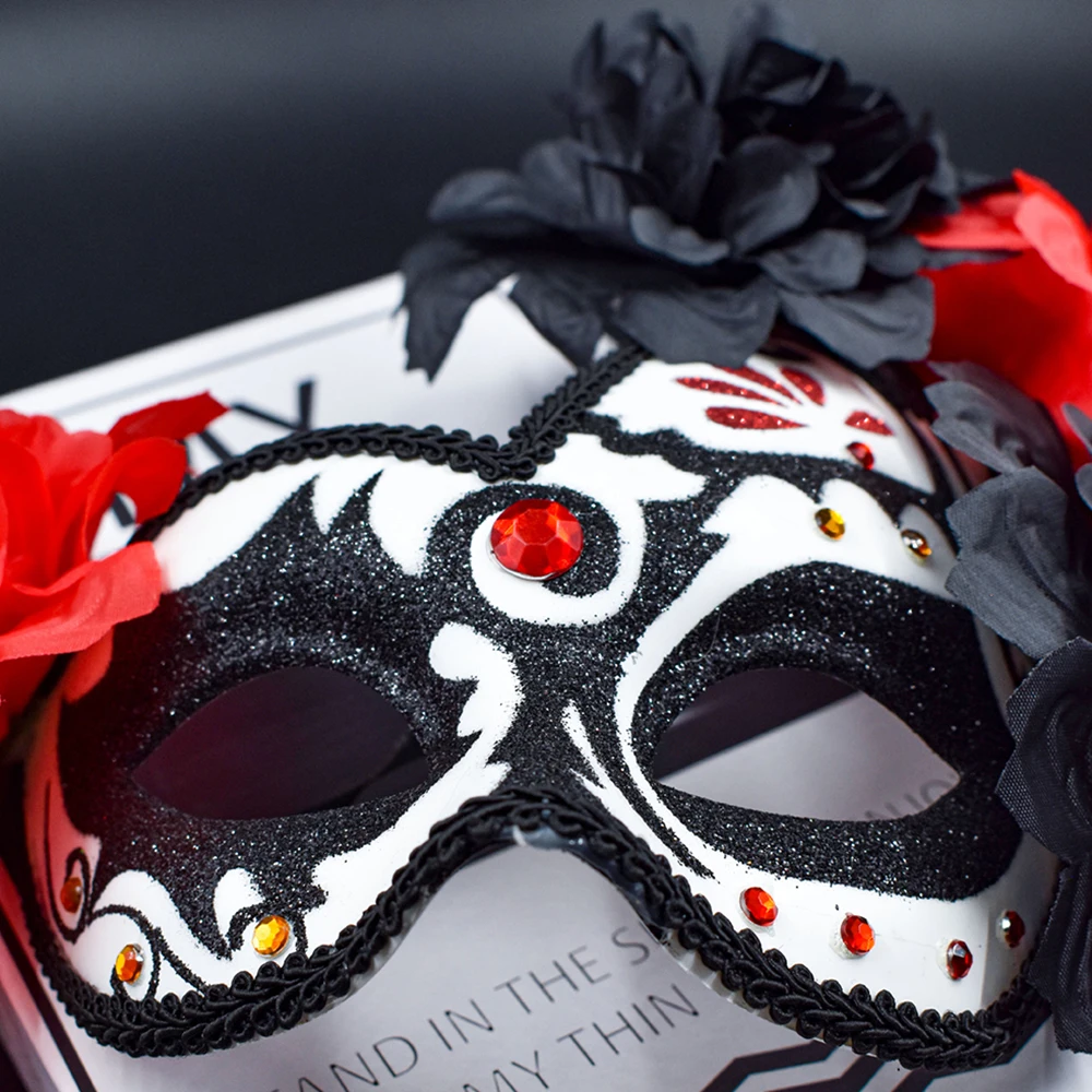 أقنعة تنكرية، غطاء وجه على شكل زهرة عتيقة، أقنعة نصف وجه، قناع مزخرف من حجر الراين المطلي للحفلات التنكرية للبالغين #6