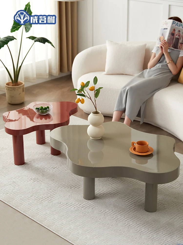 Xc Solid Wood Tea Table Small Apartment Simple Modern Japanese Style Creative Living Room Sofa Side Table Shaped Cloud Tea Table