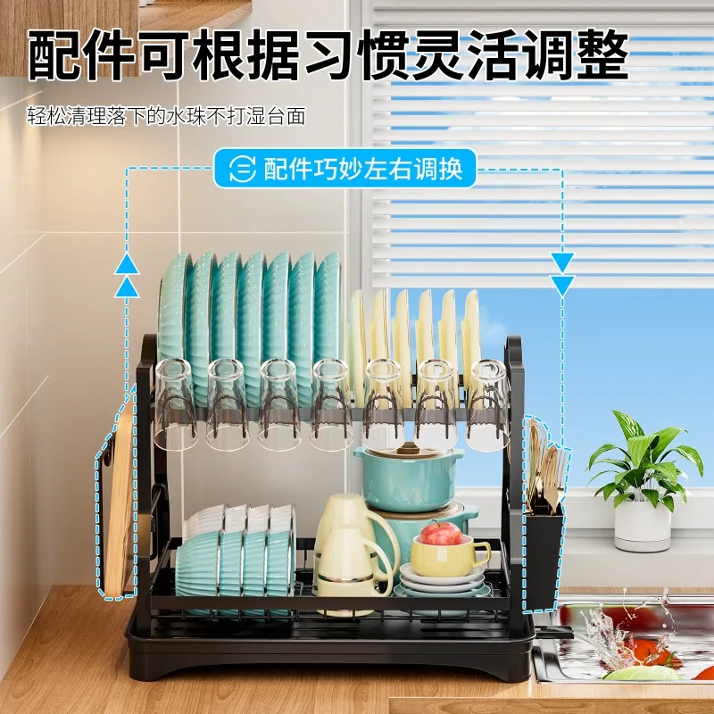 Factory Price Wholesale Custom 2 Tier Large Dish Drying Rack for Kitchen Counter with Drainboard Dish Drainer for Dish&Cup