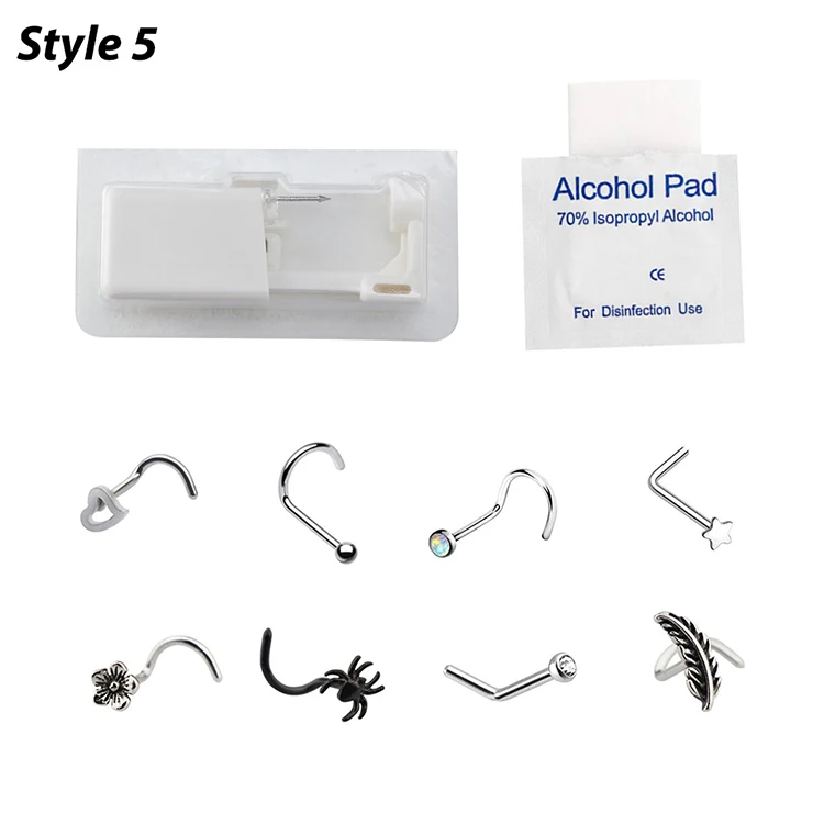 Nasenpiercer-Werkzeug, Körperschmuck, steriles Einweg-Nasenpiercing-Pistolen-Piercing-Set mit CZ-Nieten, Nasenring-Ohrstecker aus chirurgischem Stahl, 20 g – Detail 6