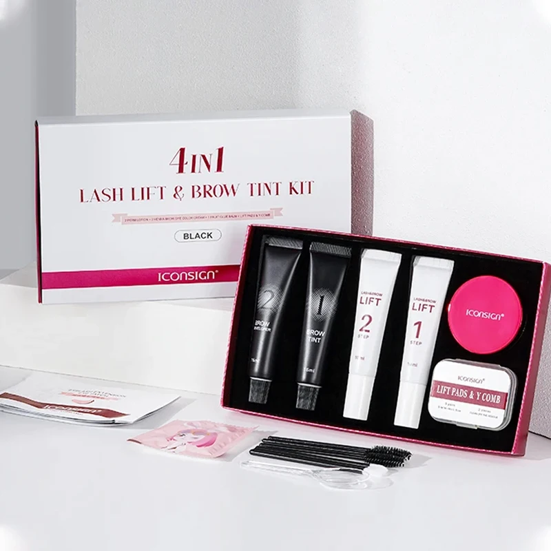 1Box 4 IN1 Set Lash Lift Tint Kit Eyelash Lifting Brow Tint Dye Eyes Makeup Tools Patch Glue Balm Coffee Black Beauty Supplies