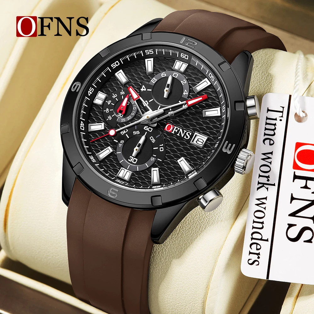 

OFNS Luxury Men's Three Eye Six Needle Quartz Watch Multi functional Calendar Waterproof Chronograph Men's Quartz Watch 8039